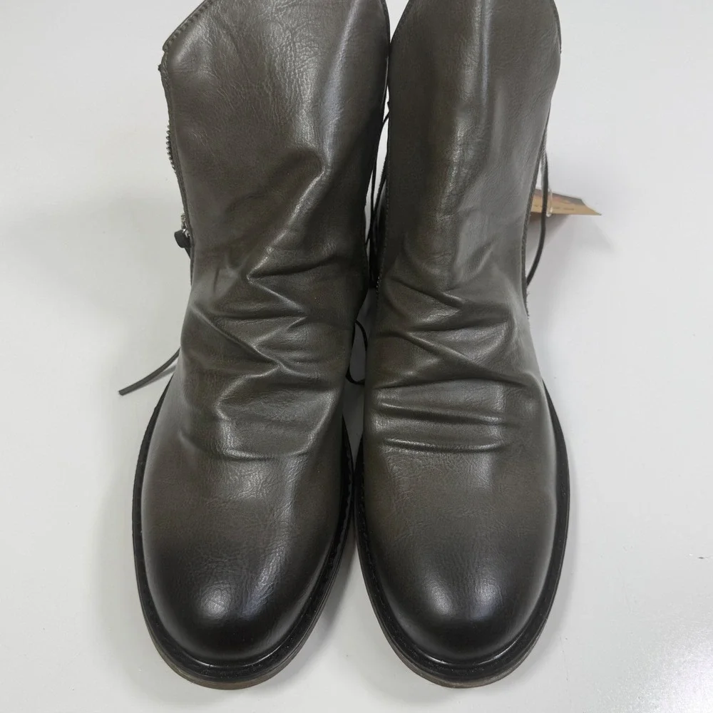 MANLY Mens Dark Grey Ruched‎ Leather Zip Ankle Boots Size 43 (US 9.5)